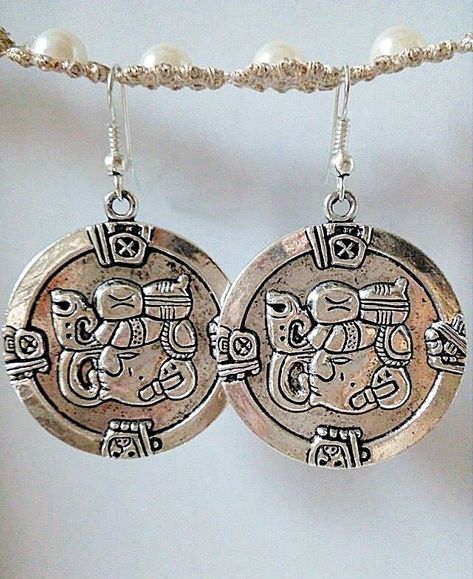 Ancient Mayan Jewelry, Mayan Earrings, Mayan Jewelry, Exotic Earrings, Mayan Glyphs, Aztec Jewelry, Pewter Earrings, Maya Civilization, Wanderlust Jewelry