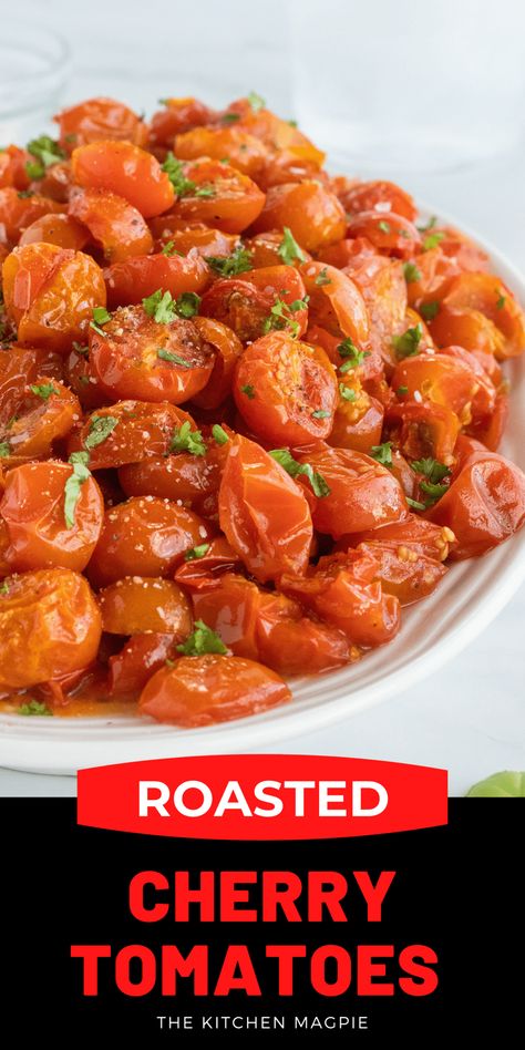 Roasted Cherry Tomatoes Canned Tomato Recipes, Eating Veggies, Tomatoes Roasted, Yummy Vegetable Recipes, Healthy Honey, Healthy Side Dish, Vegetables Recipes, Roasted Cherry, Roasted Cherry Tomatoes