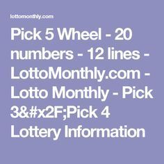 Pick 5 Wheel - 20 numbers - 12 lines - LottoMonthly.com - Lotto Monthly - Pick 3/Pick 4 Lottery Information Picking Lottery Numbers, Lottery Number Generator, Lottery Wheel, Pick 3 Lottery, Careers For Women, Lottery Strategy, Lotto Winners, Kalyan Tips, Winning Lottery Ticket