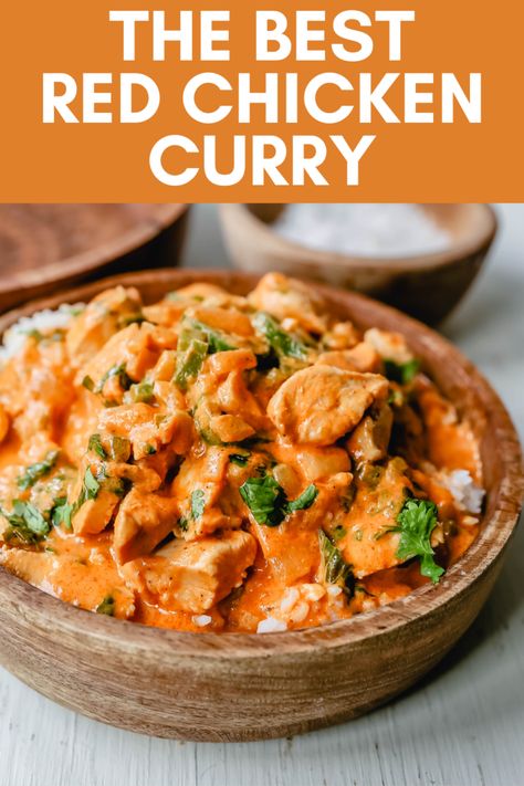 Keto Red Curry Chicken, Best Thai Red Curry Recipe, Chicken Red Thai Curry Recipe, Delicious Thai Recipes, Thai Curry Recipes Chicken, Chicken Curries Recipes, Chicken Red Curry Recipe, Easy Red Curry Recipe, Asian Curry Recipes