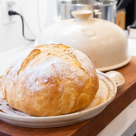 Simple to make rustic artisan bread recipe that can be baked in a clay bread cloche, dutch oven, or baking sheet. Artesian Bread, Homemade Artisan Bread, Wood Fired Oven Recipes, Bread Cloche, Ceramic Dutch Oven, Artisan Bread Recipe, Cinnamon Swirl Bread, Active Dry Yeast, Artisan Bread Recipes