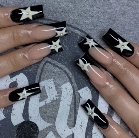 Long Square Nails, Grunge Nails, French Tip Acrylic Nails, Unique Acrylic Nails, Star Nails, Square Acrylic Nails, Artificial Nails, Best Acrylic Nails, Square Nails