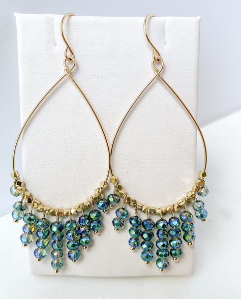 Are you looking for a unique and beautifully handcrafted accessory? Look no further than these handmade Gold Beaded Teardrop Hoop Earrings! As a single artisan handmade business based in California, I take pride in creating each pair of earrings with the utmost care and attention to detail. Teardrop Hoop Earrings, Hoop Earrings Handmade, Blueish Green, Jewelry Making Classes, Statement Hoop Earrings, Artisan Gift, Wire Work Jewelry, Handcrafted Accessories, Earrings Inspiration