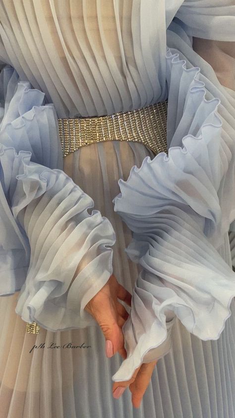 Pleated Fabric Outfits, Blue Dress Aesthetic, Pleated Fabric Dress, 대학생 스타일, Wave Dress, Structured Fashion, Edgy Bridal, Dress Event, High Fashion Couture