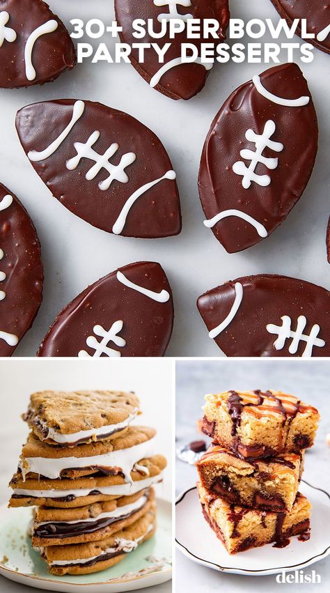 Easy Supper Bowl Desserts, Superbowl Party Sweets, Sweet Superbowl Treats, Best Superbowl Desserts, Super Bowl Sweet Snacks, Dessert Recipes Superbowl, Sweet Super Bowl Snacks, Super Bowl Dessert Recipes, Desserts For Super Bowl Parties