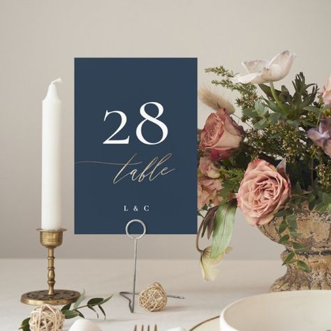 Navy Blue White Elegant Gold Classic Wedding Table Number Modern Wedding Reception, Trending Wedding, Wedding Table Number Cards, Family Christmas Party, Card Table Wedding, Formal Wedding Invitations, Wedding Table Number, Minimalist Wedding Invitations, Elegant Color