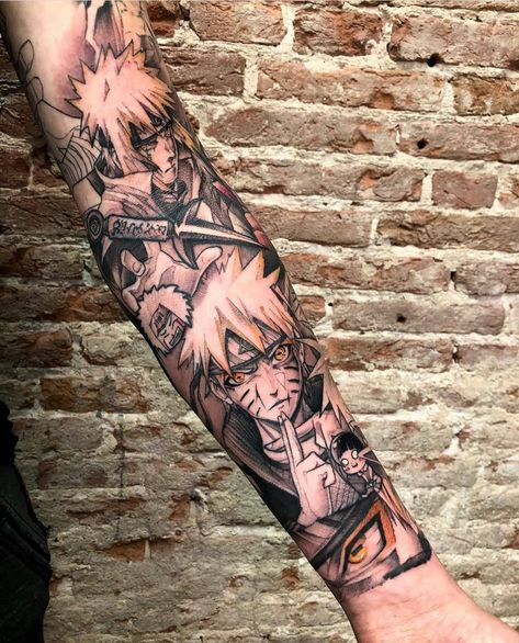 Naruto sleeve tattoo idea Naruto Full Sleeve Tattoo, Naruto Sleeve Tattoo, Anime Tattoos For Men Sleeve, Family Sleeve Tattoo, Naruto Tattoos, Seal Tattoo, Full Sleeve Tattoo Design, Full Arm Tattoos, Naruto Tattoo