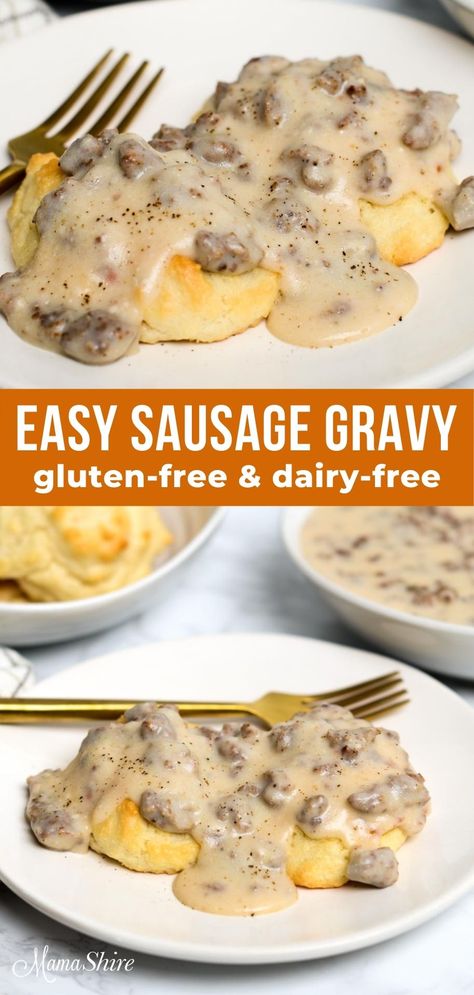 Gluten Free Sausage Gravy, Dairy Free Gravy, Dairy Free Biscuits, Pregnancy Meals, Gluten Free Sausage, Gluten Free Gravy, Dairy Free Recipes Dinner, Gf Breakfast, Gluten Free Biscuits