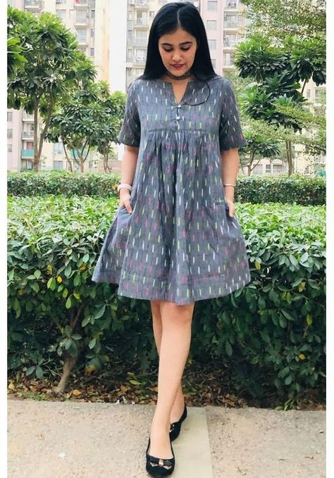 *Click on the Image to BUY latest designs of Short Waist length Kurtis* You can wear them above your Jeans Or Leggings.COD Available #ShortKurtis #shortKurti #kurtiforjeans #kurtiforleggings Dress Kurti Design, Frock For Teens, Dress Kurti, Short Frocks, Knee Length Dresses Casual, Ikkat Dresses, Cotton Short Dresses, Simple Frock Design, Casual Frocks