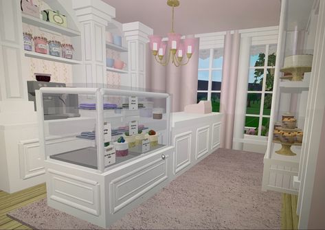 Dorm Layout, Mini Bakery, Mini Cafe, Blocksburg Room Ideas￼, Bakery Interior, Unorganized Idea, Bloxburg Decals Codes Wallpaper, Code Wallpaper, Princess House