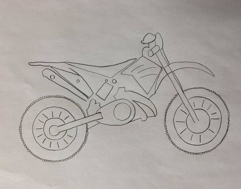 Moter Bike Drawing, Motocross Art Drawing, How To Draw A Dirt Bike, How To Draw Motorbike, Motorcycle Sketch Simple, Drawing Ideas Motorcycle, Dirtbike Drawing Simple, Dirt Bike Sketch, Easy Motorbike Drawing