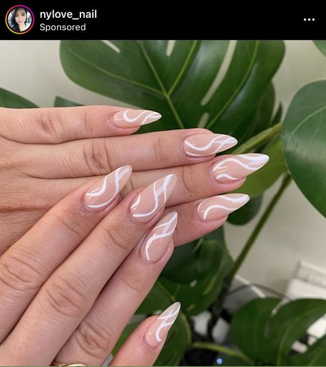 Nail Swirls, Gel X Almond, Swirls Nails, Swirl Nail Art, Cute Simple Nails, Nails Design With Rhinestones, Flower Nail Designs, Classy Acrylic Nails, Cute Gel Nails