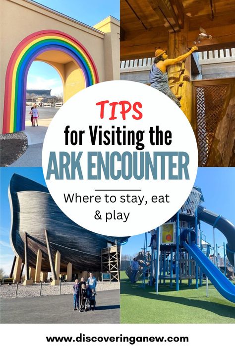 Planning on taking a trip to see the Ark Encounter? Here are the best tips for visiting the Ark in Williamston, Kentucky with your family. This full guide includes where to eat, stay and play. Kids will love the playground, zoo and touring the massive ark. This fun stop is great when vacationing near Cincinnati, OH. Ark Encounter Road Trip, Things To Do In Kentucky Places To Visit, Arc Encounter Kentucky, Ark Encounter Tips, Things To Do Around The Ark Encounter, Things To Do Near The Ark Encounter, Creation Museum Kentucky Noah Ark, The Ark Encounter Kentucky, Noah’s Ark Kentucky