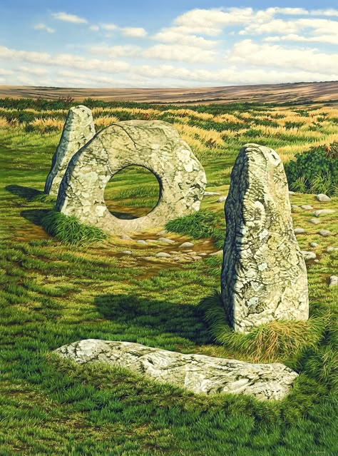 Cornwall Painting by Cornish Seascape and Landscape Artist Sarah Vivian of Men-An-Tol Stone Circle, West Penwith, Cornwall. Available to buy as prints and cards Stone Circle, Standing Stones, West Cornwall, Standing Stone, Cornwall England, To Infinity And Beyond, Landscape Artist, Ancient Artifacts, Stonehenge