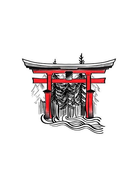 Japanese Gate Tattoo, Torri Gate Tattoo, Tori Gate Tattoo, Torii Gate Tattoo, Torii Gate Tattoo Design, Tori Gate Drawing, Japanese Torii Gate Drawing, Torii Gate Wallpapers, Waterfall Tattoo