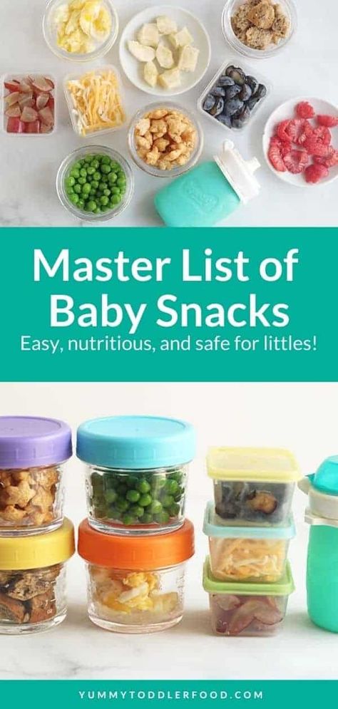 baby-snacks-on-countertop Healthy Snacks One Year Old, Snacks One Year Old, Easy Blw Snacks, Snack Pouch Recipes, One Year Old Snacks On The Go, Easy Snacks For One Year Old, Finger Food For One Year Old, Infant Snacks For Daycare, Easy Baby Finger Foods