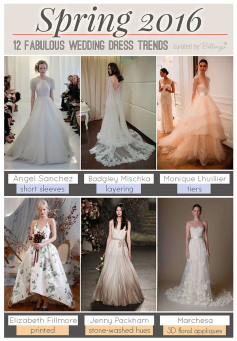 Spring 2016 Wedding Dress Trends that Are Feminine and Flowery | as featured on the Wedding Bistro at Bellenza. #2016weddinggowns 2016 Wedding Trends, Party Trends, 2016 Wedding Dresses, Wedding Inspiration Summer, Wedding Dress Trends, Perfect Wedding Dress, Wedding Dress Styles, Wedding Attire, Wedding Trends