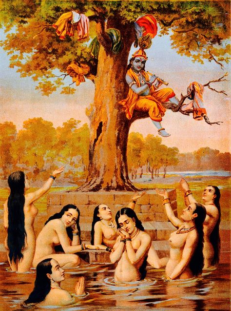 Krishna Sitting, Ravivarma Paintings, Ravi Varma, Raja Ravi Varma, Sitting In A Tree, Indian Art Gallery, Hinduism Art, Vedic Art, Female Art Painting