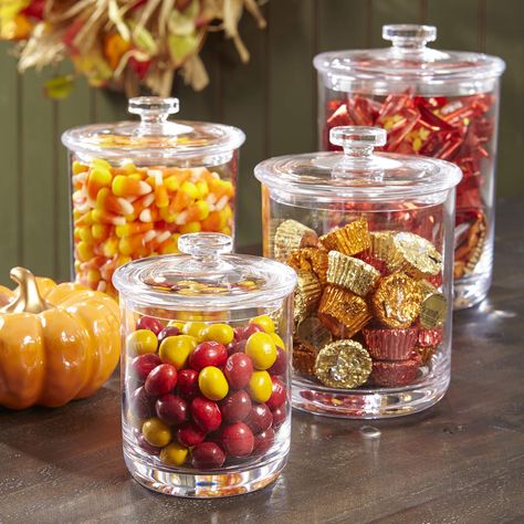 Amazon.com: STORi Premium Quality Clear Plastic Apothecary Jars | Set of 3: Home & Kitchen Edible Centerpieces, Candy Centerpieces, Halloween Kitchen Decor, Table Centerpieces Diy, Fall Candy, Sweet 16 Decorations, Organization Kitchen, Halloween Tattoo, Kitchen Jars