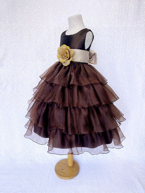 Formal Brown Fall Organza Ruffle Champagne Satin Sash Dress Toddler Infant Flower Girl Pageant Birthday Graduation Holiday 2 4 6 8 10 12 14 - Etsy Organza Ruffle Dress, Wedding Bridesmaid Flowers, Mannequin Dress, Fall Chic, Brown Flower, Satin Sash, Photoshoot Props, Graduation Photoshoot, Dress Sash