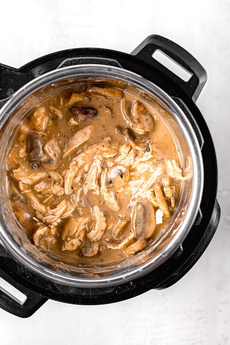 Crockpot Cream of Mushroom Chicken - Hello Spoonful Mushroom Chicken Crockpot, Crockpot Mushrooms, Easy Crockpot Recipes Healthy, Cream Of Mushroom Chicken, Mushroom Soup Recipes, Hearty Comfort Food, Cream Of Mushroom, Crockpot Cooking, Healthy Comfort Food