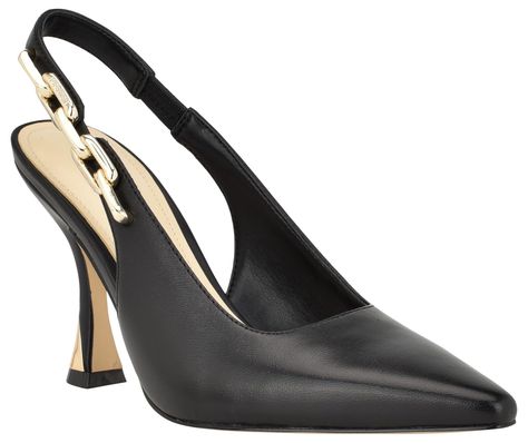 PRICES MAY VARY. Chic and sophisticated, the Nine West Veroni slingbacks are the perfect wardrobe staple! The Veroni features a tapered heel, pointy toe and a slingback strap with gold chain detailing. Founded in 1978, Nine West empowers women to take on the world in style, from day to night. Pointed Toe Slip on Closure Imported 3.03" Heel Height Luxury Women's Pointed Toe Flats With Branded Heel, Luxury Pointed Toe Pumps With 4-inch Heel, Luxury Pumps With 4-inch Heel And Pointed Toe, Luxury High Heel Pumps For Work, Luxury Sleek Heels, Medium Width, Luxury Leather Shoes With Contrasting Heel For Evening, Luxury Modern Slingback Pumps With Ankle Strap, Luxury Heels With Leather Lining For Evenings, Luxury Heels With Heel Strap For Work