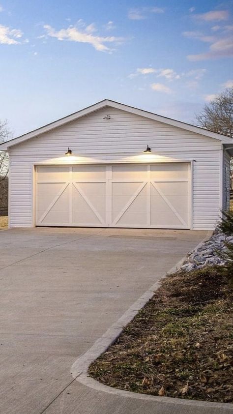 Garage Separate From House, Hamptons Garage, Weatherboard Garage, Freestanding Garage, Cladded Garage, White Garage, Garage Building Plans, Hamptons Style House, Coastal Home Exterior