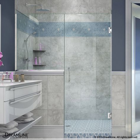 DreamLine Unidoor Plus 64 - 64 1/2 in. W x 72 in. H Hinged Shower Door SHDR-24283634-01 Brushed Nickel Shower Door, Chrome Shower Door, Dreamline Shower, Hinged Shower Door, Walk In Shower Ideas, Frameless Hinged Shower Door, Pivot Shower Door, Shower Door Installation, Cleaning Methods