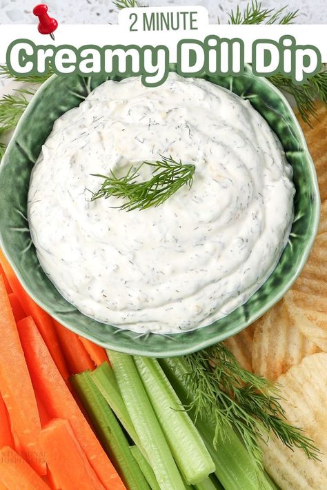 Creamy Yogurt Dill Dip is an ideal quick party dip that only takes two minutes to prepare. With a blend of Greek yogurt, mayo, minced onion, garlic, and dill perfect with veggies and chips. Quick Party Dips, Yogurt Dill Dip, Greek Yogurt Mayo, Dill Dip Recipe, Dill Dip Recipes, Greek Party, Veggie Sticks, Dill Dip, Creamy Yogurt