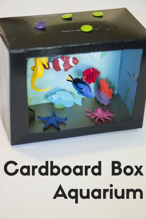 Cardboard Box Aquarium /costco/ /boxtops/ #CostcoBoxTops Box Crafts For Kids, Recycle Craft Projects, Aquarium Craft, Recycled Crafts Kids, Toddler Schedule, Box Crafts, Diy Aquarium, Cardboard Box Crafts, Project For Kids