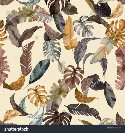 Water Color Tropical Leaves Pattern Stock Illustration 1470908477 | Shutterstock Tropical Flowers Illustration, Tropical Leaves Pattern, Crop Image, Channel Art, Schedule Design, Leaves Pattern, Color Palette Generator, Digital Flowers, Holiday Illustrations