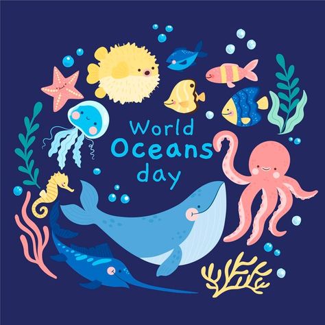 Ocean Animation, Sea Illustration Art, World Ocean Day, Underwater Cartoon, World Oceans Day, Ocean Illustration, Sea Illustration, Illustration Art Kids, Ocean Kids