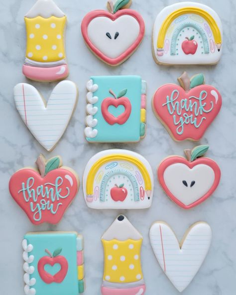 Daycare Cookies Decorated, Teacher Valentines Cookies Decorated, Valentines Cookies For Teachers, Teachers Appreciation Cookies, Teacher Royal Icing Cookies, Teacher Appreciation Decorated Cookies, Teacher Appreciation Cookies Decorated, Teacher Cookies Decorated, Teachers Day Cookies