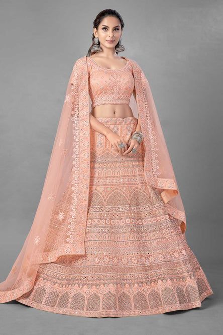 Buy Best Indian Bridal Lehenga | Bridal lehenga designers — Page 2 — Karmaplace Peach Color Lehenga, Bridal Lehenga Design, Raspberry Blush, Peach Lehenga, Orange Lehenga, Bridal Lehenga Online, Indian Wedding Lehenga, Designer Bridal Lehenga Choli, Eid Dress