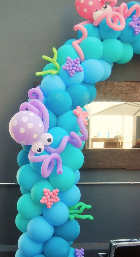 Birthday Decorations Sea Theme, Mermaid Birthday Party Decorations Decor, Mermaid Party Diy Decorations, Ocean Theme Balloon Arch, Sea Theme Birthday Decoration, Diy Little Mermaid Party Decorations, Babyshark Bday Party, Ocean Balloon Arch, Under The Sea Balloons