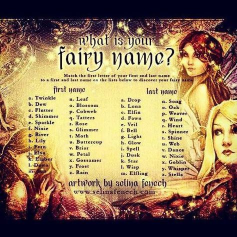 Fairy names Last Names Ideas, Fairy Name Generator, Facebook Party Graphics, Funny Name Generator, Plant Fairy, Fairy Name, Disney Zodiac, Order Of The Dragon, Fairy Names