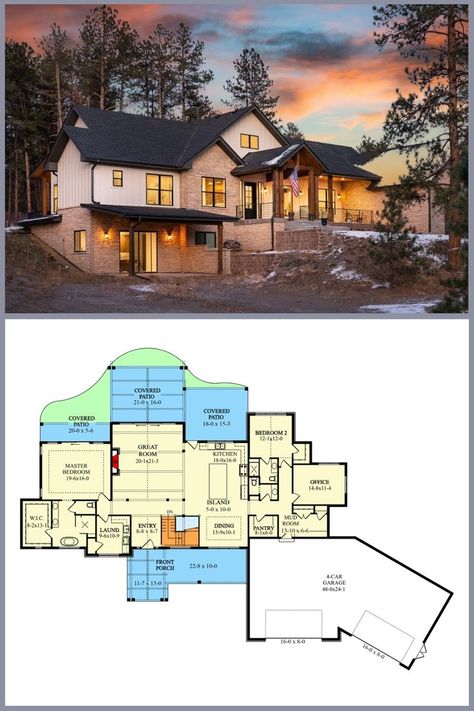 Ranch With Walkout Basement, Mid Century House Plans, Ranch House Designs, Country Ranch, Floor Plans Ranch, Mid Century Ranch, Basement Floor, Basement Floor Plans, Garage Floor Plans