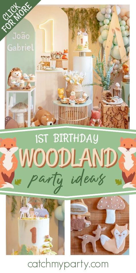 Woodland 1st Birthday Party, Woodland Animal Party, Woodland 1st Birthday, Woodland Party Decorations, Woodland Animals Party, Woodland Animal Birthday, Animal Theme Birthday, Boys 1st Birthday Party Ideas, Woodland Birthday Party