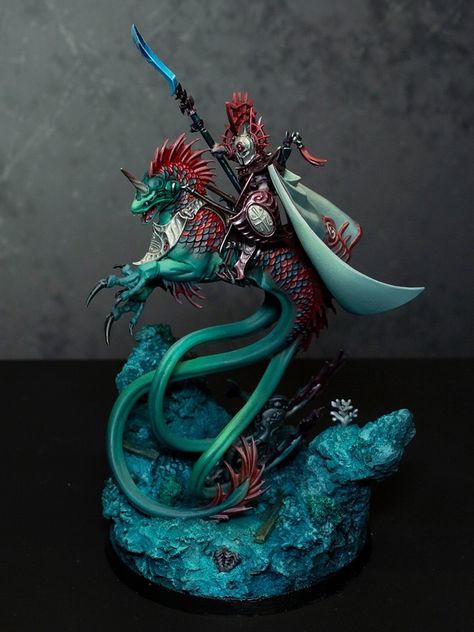 Akhelian King, Warhammer Dragon, Sea Elves, Age Of Sigmar Armies, Warhammer Armies, Idoneth Deepkin Paint Schemes, Dnd Mini, Dnd Minis, Painting The Roses Red