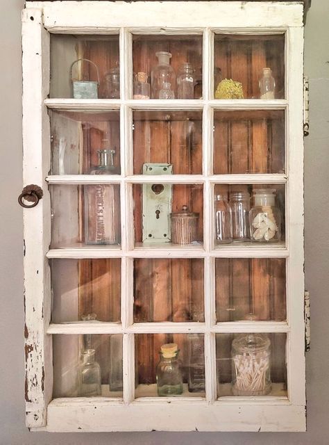 Are you looking for a way to repurpose an old chippy window? Well, look no further! I'll share how I repurposed a vintage window into a cabinet in one afternoon. Vintage Window Upcycle, Old Window Display Ideas, Antique Windows Repurposed, Window Repurpose, Windows Repurposed, Furniture Remake, Window Diy, Window Frame Decor, Old Window Projects