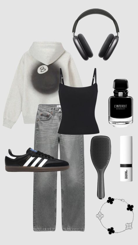 #black #comfy #cute #white #airpodsmax #sambas #adidas #sweater #eightball #sweatshirt #jeans #inspo #outfit #idea #pin Jeans Inspo Outfit, Adidas Samba Black Outfit, Adidas Samba Black, Sambas Adidas, Adidas Samba Outfit, Samba Outfit, Adidas Sweater, Inspo Outfit, Winter Fits