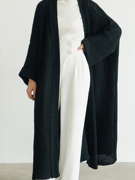 Stylewe Long Sleeve Navyblue Going Out Statement Spring Acrylic Plus Size Plain Outerwear Thick Knit Cardigan, Long Sweater Coat, Loose Knit Cardigan, Women Long Cardigan, Pullover Mode, Long Knit Cardigan, Gilet Long, Cardigan Sweater Coat, Thick Sweaters