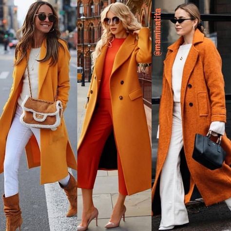 Winter Work Fashion, Classy Coat, Job Clothes, Winter Wear Women, Clothes Art, Orange Coat, Paris Chic, Orange Outfit, Trendy Fashion Tops