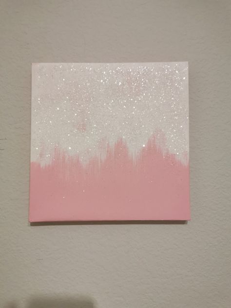 Pink And White Canvas Painting, Canvas Painting With Glitter, Pink And Grey Painting Canvas, Glitter Canvas Diy, Diy Pink Canvas Art, Painting With Glitter, Canvas Painting Quotes, Glitter Painting, Diy Canvas Art Easy