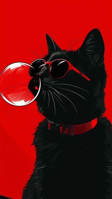 Phone Wallpaper Red, Cat Phone Wallpaper, Black Cat Art, Dope Cartoon Art, A Black Cat, Cool Wallpapers Art, Cat Aesthetic, Cat Wallpaper, Cellphone Wallpaper