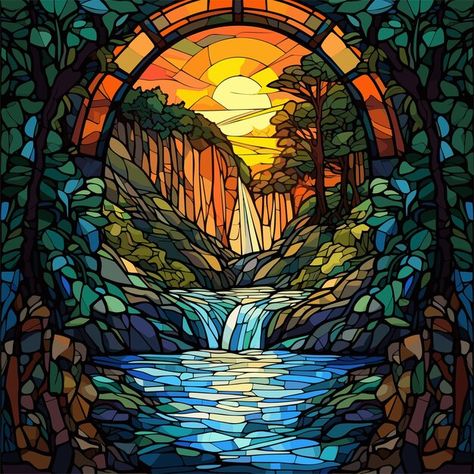 Landscape stained glass background natur... | Premium Vector #Freepik #vector #nature #background #flat #bird Stained Glass Sky, Stained Glass Nature, Nature Mosaic, Stained Glass Landscape, Stained Glass Background, Sunset Ideas, Vector Landscape, Glass Background, Vector Nature