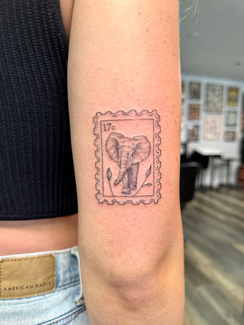 Elephant Tattoos Aesthetic, Elephant Tattoo Aesthetic, Uganda Tattoo Ideas, Mt Kilimanjaro Tattoo, Elephant With Sunflower Tattoo, South African Tattoos For Women, Stuffed Elephant Tattoo, South East Asia Tattoo Ideas, Thailand Stamp Tattoo