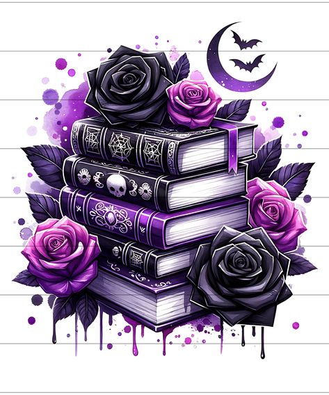 Book Tshirt Design, Black And Purple Halloween, Halloween Shows, Halloween Parfait, Witch Png, Geniale Tattoos, Book Character, Book Tshirts, Halloween Celebration