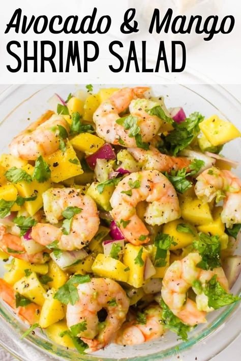 This Avocado Mango Shrimp Salad recipe combines fresh flavors and a variety of textures. Perfect for a light lunch or as a vibrant side dish, it offers a delightful blend of nutrition and flavor. It’s also high in protein! Lunch Ideas For Hot Summer Days, Shrimp Mango Avocado Salad, Shrimp Recipes Salad, Shrimp And Avocado Recipes, Mango Salad Recipes, Mango Shrimp Salad, Shrimp Avocado Recipes, Avocado Mango Salad, Shrimp Avocado Salad Recipe