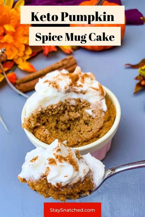 Pumpkin Spice Mug Cake, Spice Mug Cake, Pumpkin Recipes Keto, Mug Dessert, Mug Dessert Recipes, The Best Keto Recipes, Cake In A Mug, Healthier Snacks, Keto Thanksgiving